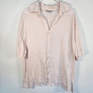 Courtney Washington Linen Button Down Shirt In Baby Pink‎ XL